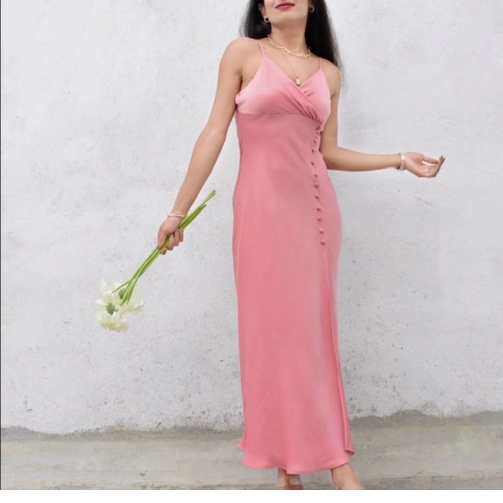 Zara Womens Satin Button Slip Dress